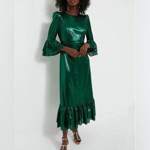 Tuckernuck Emerald Green Crinkle Lurex Lillith Dress